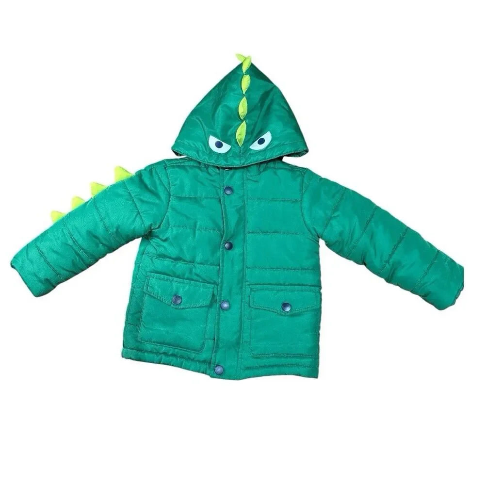 Little Me Toddler Boys Green Dinosaur Puffer Jacket Coat 3D Spikes 2T